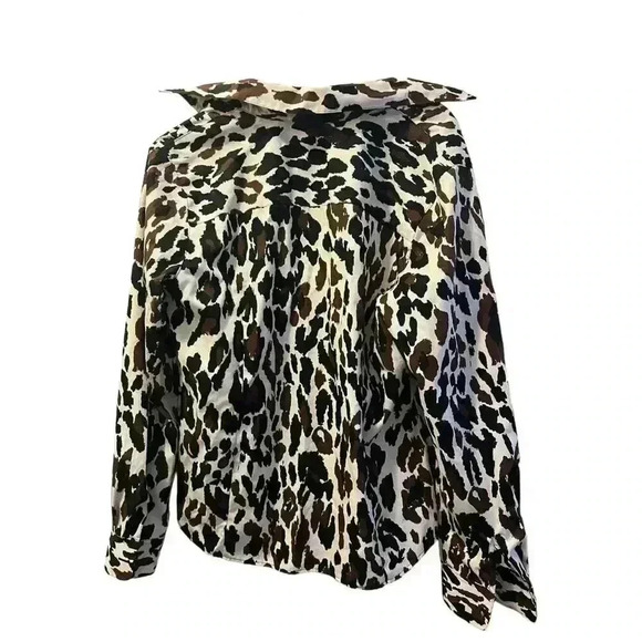 Foxcroft Women's Animal Print Blouse Long Sleeve Collared Button-Front Brown - Picture 6 of 7